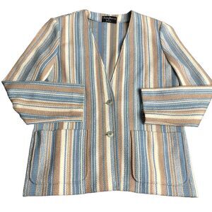 Vintage James Kenrob by Dalton Cardigan Womens L Striped Knit Granny Coastal 90s